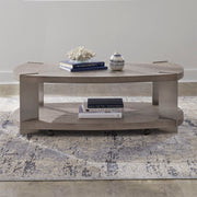 Harlow - Oval Cocktail Table - Sandstone & Satin Nickel