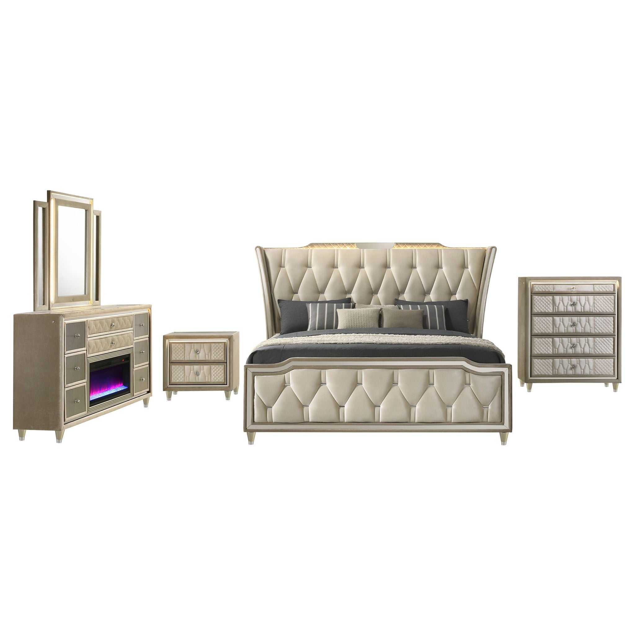 Lorient 5-piece Queen Bedroom Set Ivory and Camel