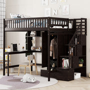 Loft Bed With Bookshelf, Drawers, Desk, And Wardrobe