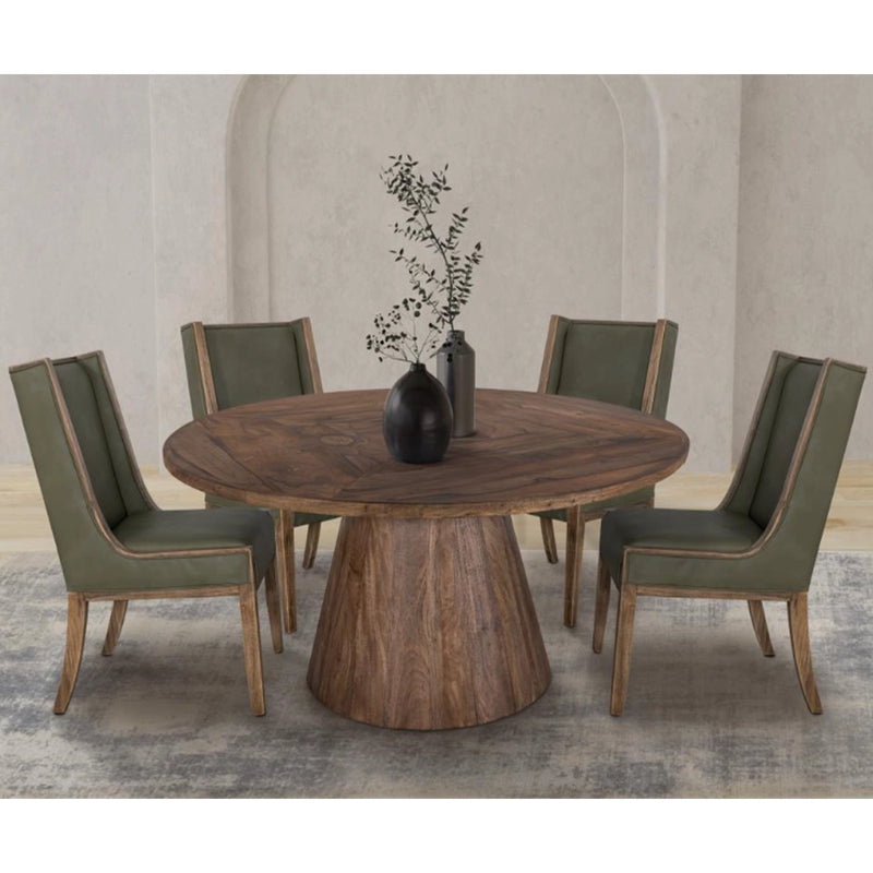 Deepika Brown Modern Rustic 5-Piece Round Dining Set with Upholstered Chairs