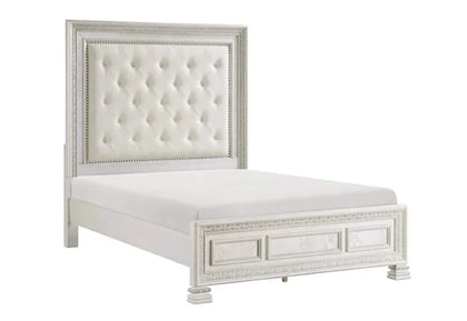 Deville Pearl White Modern Queen/King Bed with Button-Tufted Upholstered Headboard