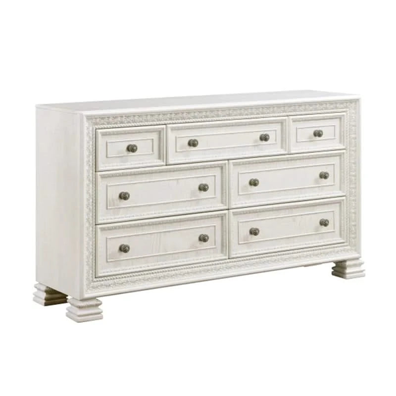 Deville Pearl White Modern 5 PC Bedroom Set with Queen/King Bed (Headboard, Footboard and Rails), Dresser and Mirror
