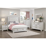 Deville Pearl White Modern 5 PC Bedroom Set with Queen/King Bed (Headboard, Footboard and Rails), Dresser and Mirror