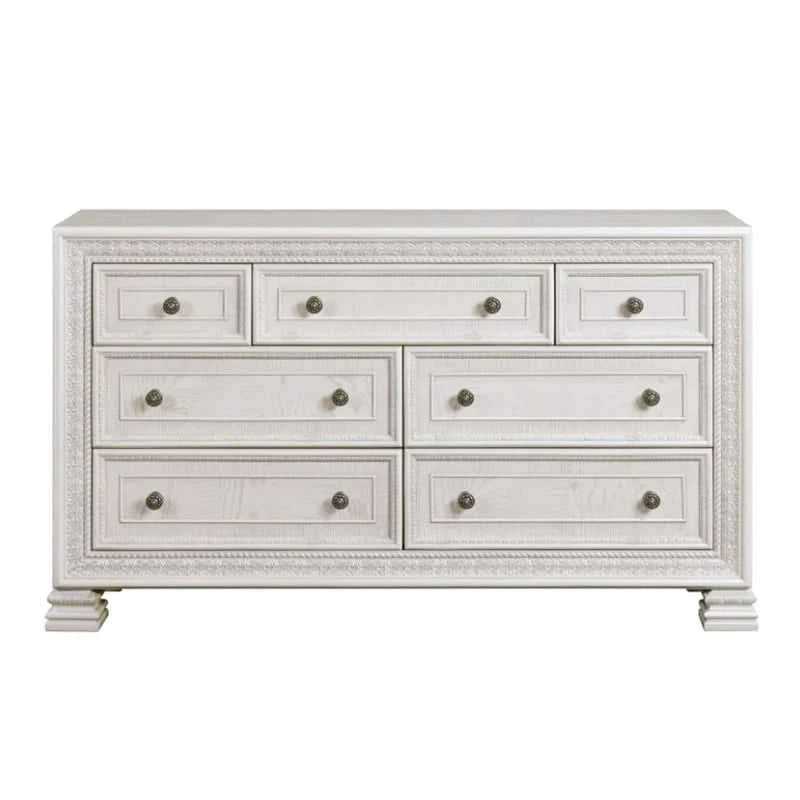 Deville Pearl White Modern 5 PC Bedroom Set with Queen/King Bed (Headboard, Footboard and Rails), Dresser and Mirror