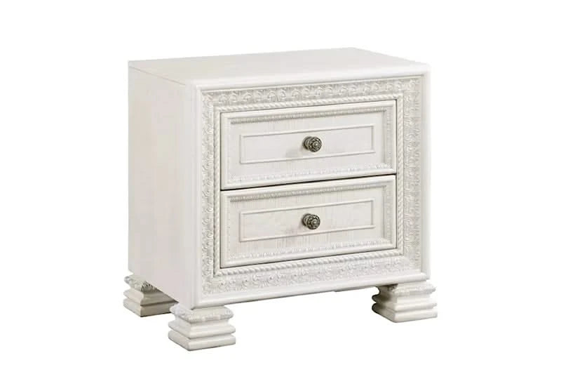 Deville Pearl White Modern Ash Veneer 2-Drawer Nightstand