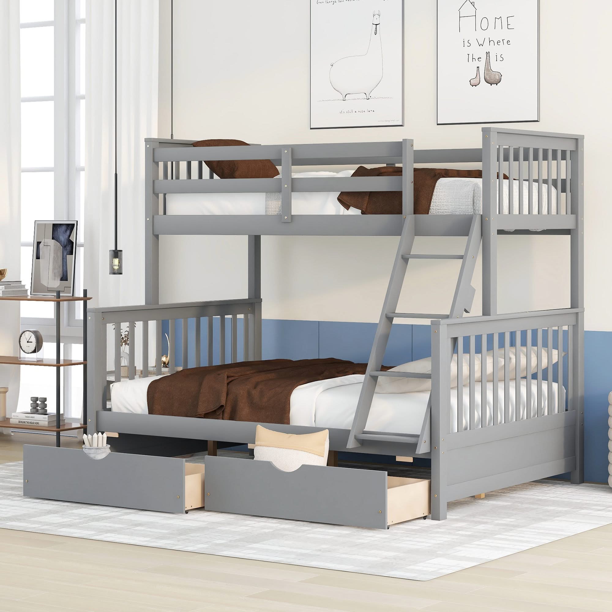 Bunk Bed With Ladders And 2 Storage Drawers