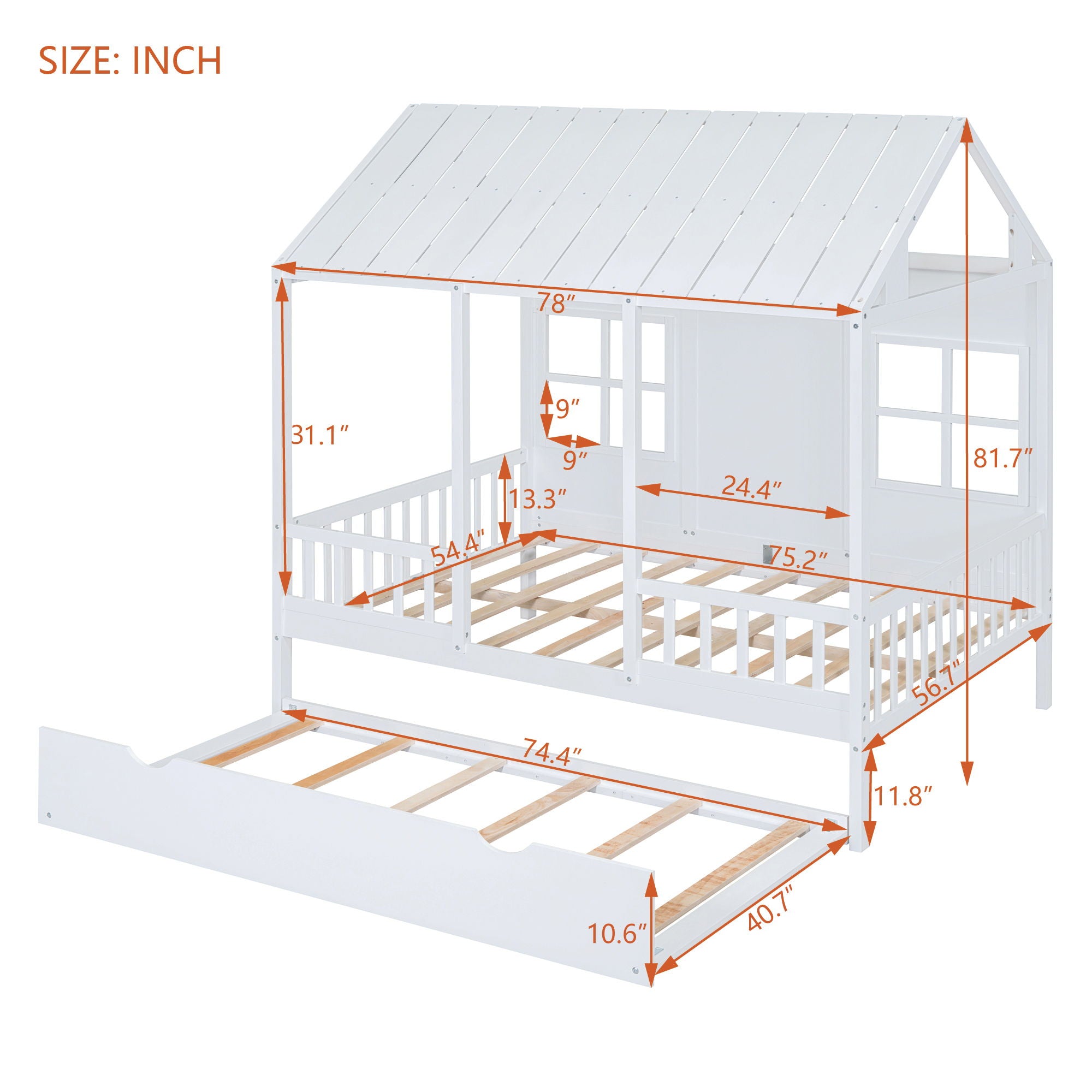House Bed With Twin Size Trundle, Daybed