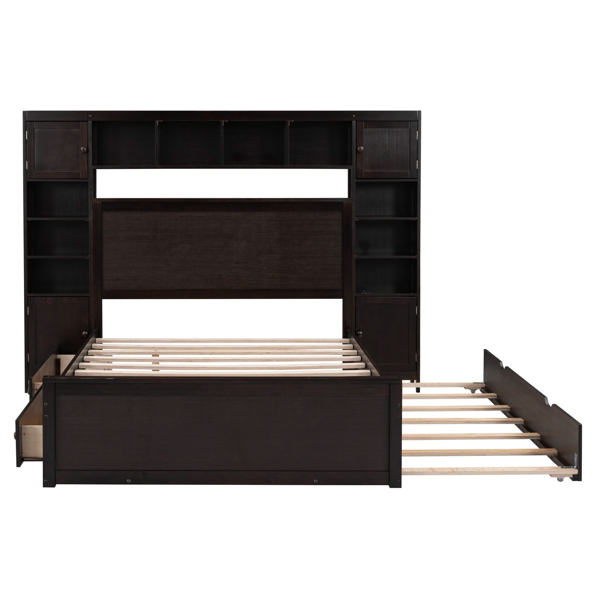 Bed With All In One Cabinet, Shelf And Sockets, Trundle