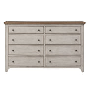 Farmhouse Reimagined - 8 Drawer Dresser - Antique White / Chestnut Tops