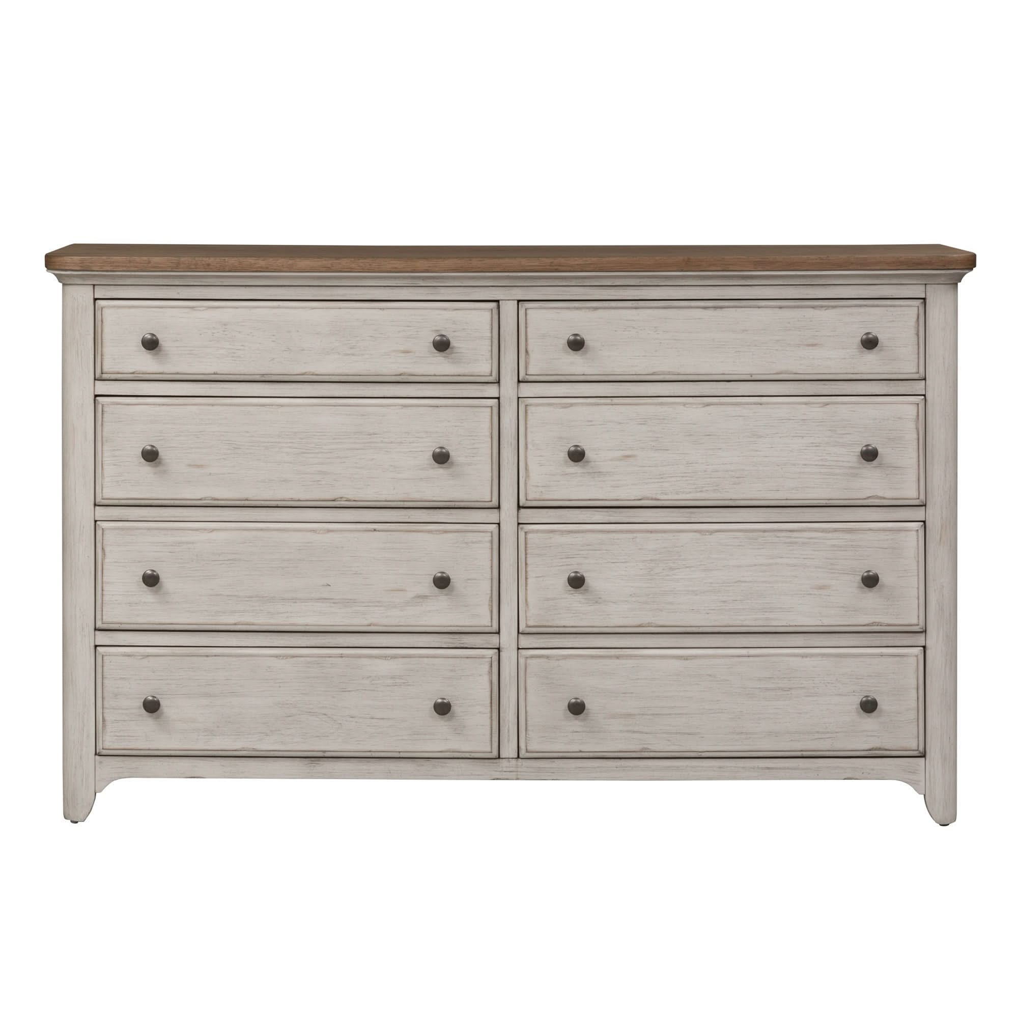 Farmhouse Reimagined - 8 Drawer Dresser - Antique White / Chestnut Tops