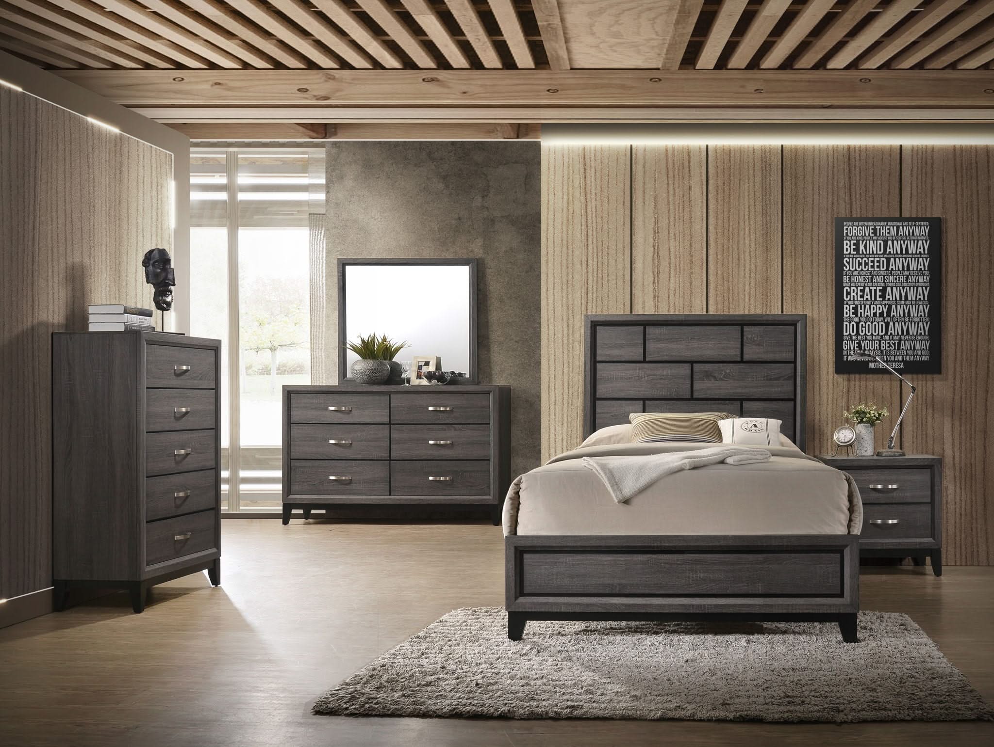 Akerson - Twin 5 Piece Bedroom Set - Gray