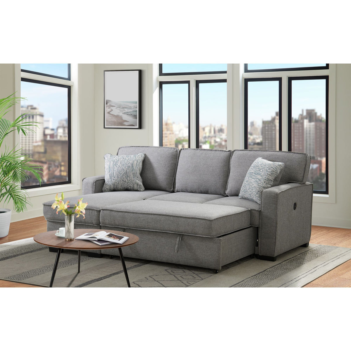 Caracas - Sectional Sleeper Chofa With Pull Bed, Drop Table & USB