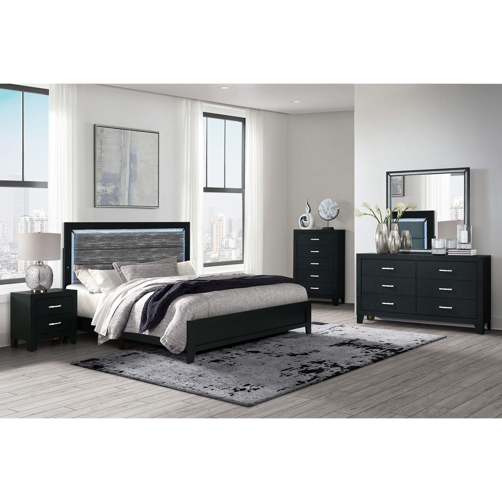 Carlos - 5 Pieces Queen Bedroom Set, Modern Design - Black