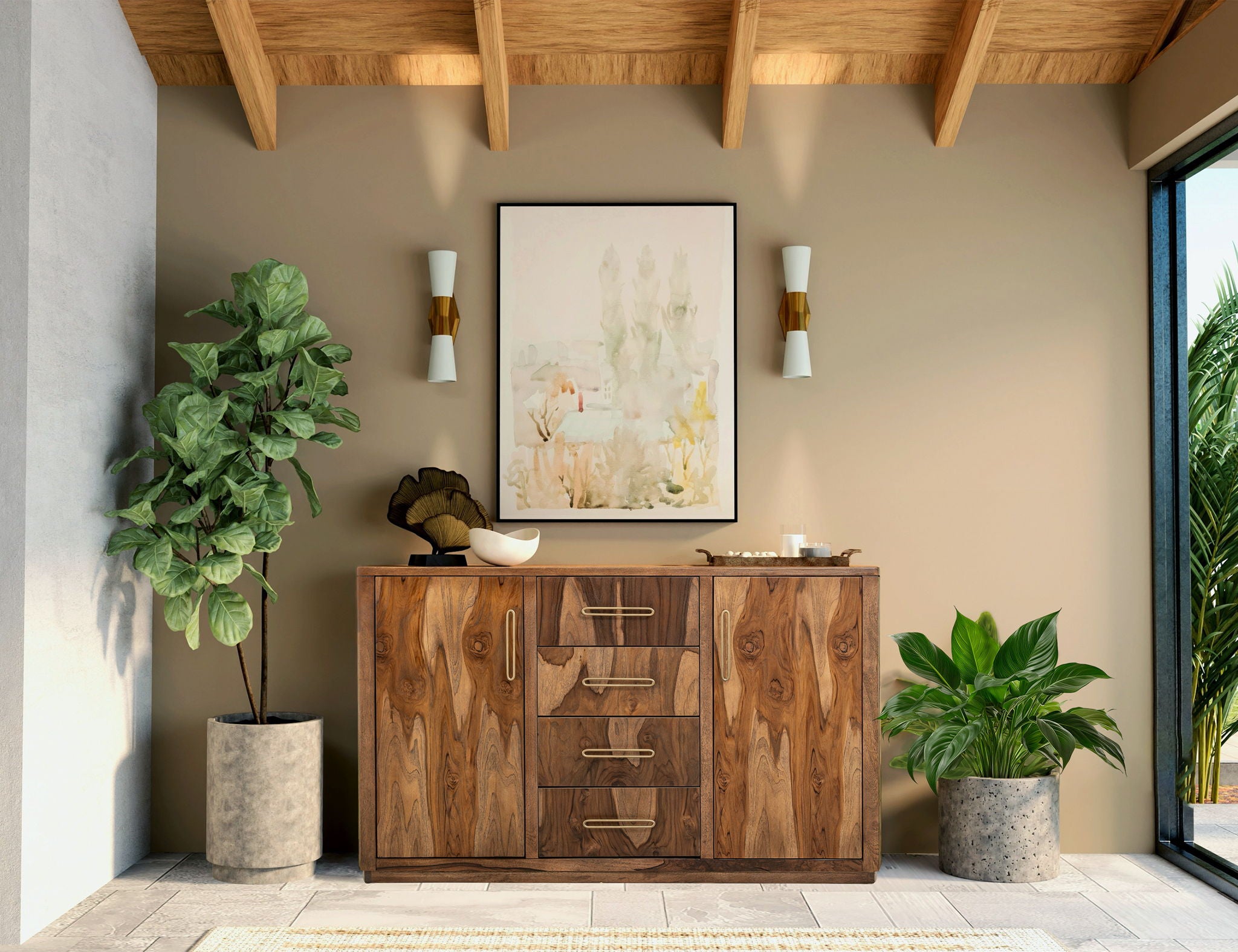 Balam - 4 Drawer & 2 Door Buffet - Light Brown