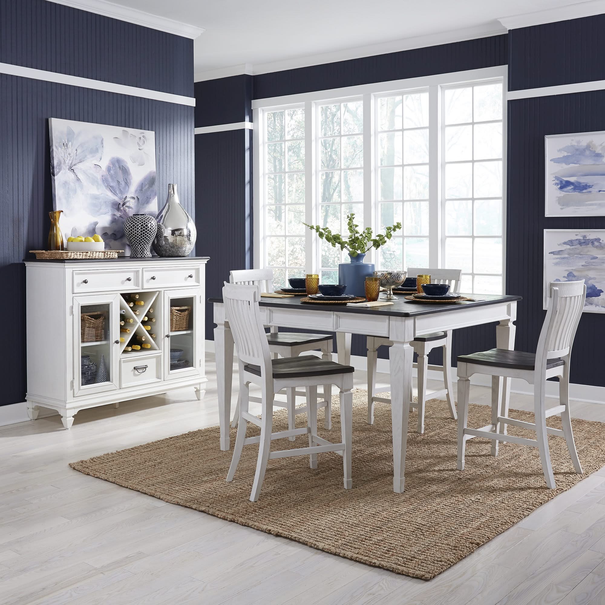 Allyson Park - 5 Piece Gathering Table Set - Wirebrushed White / Charcoal