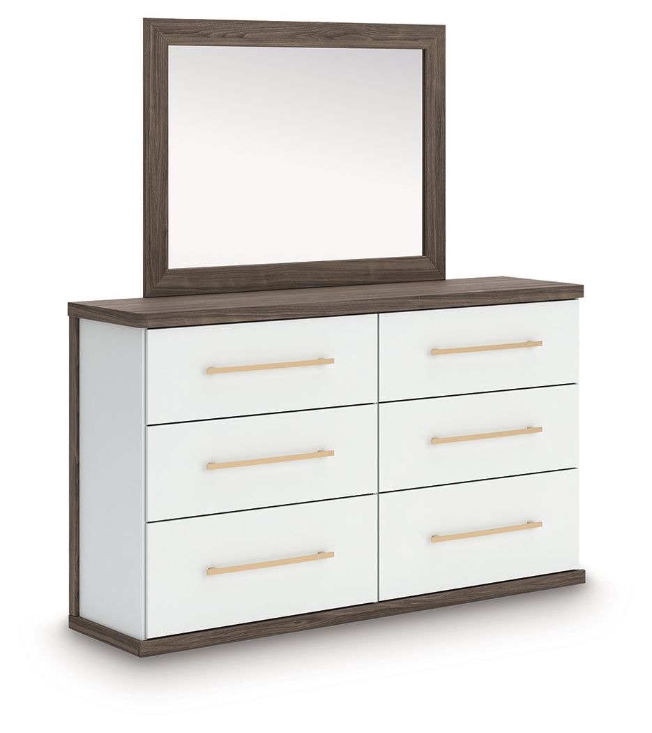 Kendanport - 4 Pc. - King Platform Bed, Dresser, Mirror And Nightstand - Brown / White - Exclusive Furniture