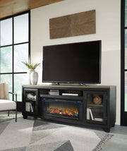 Foyland - 83" TV Stand With Electric Infrared Fireplace Insert - Black / Brown