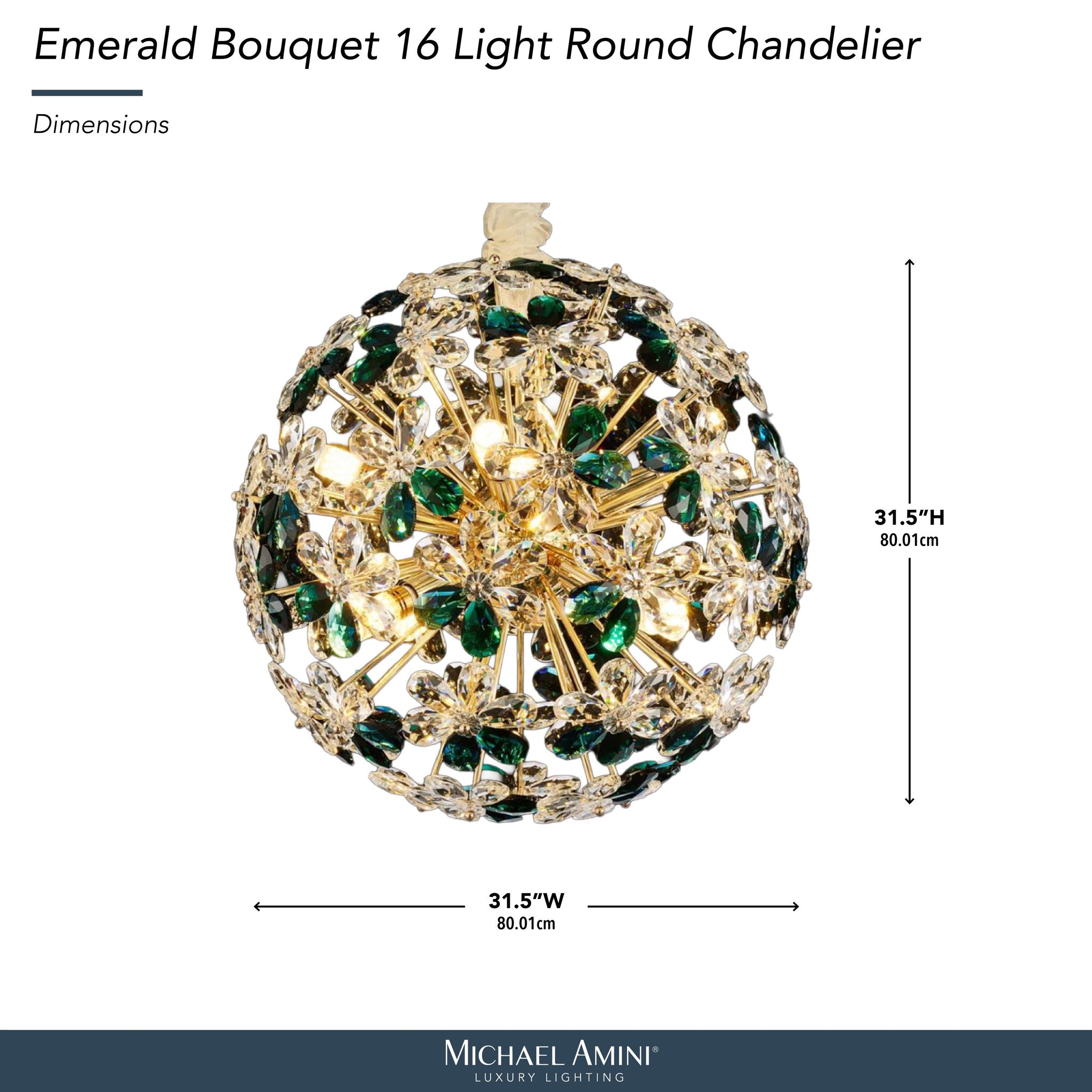 Michael Amini Lighting - Emerald Bouquet 16-Light Round Crystal Chandelier - Gold