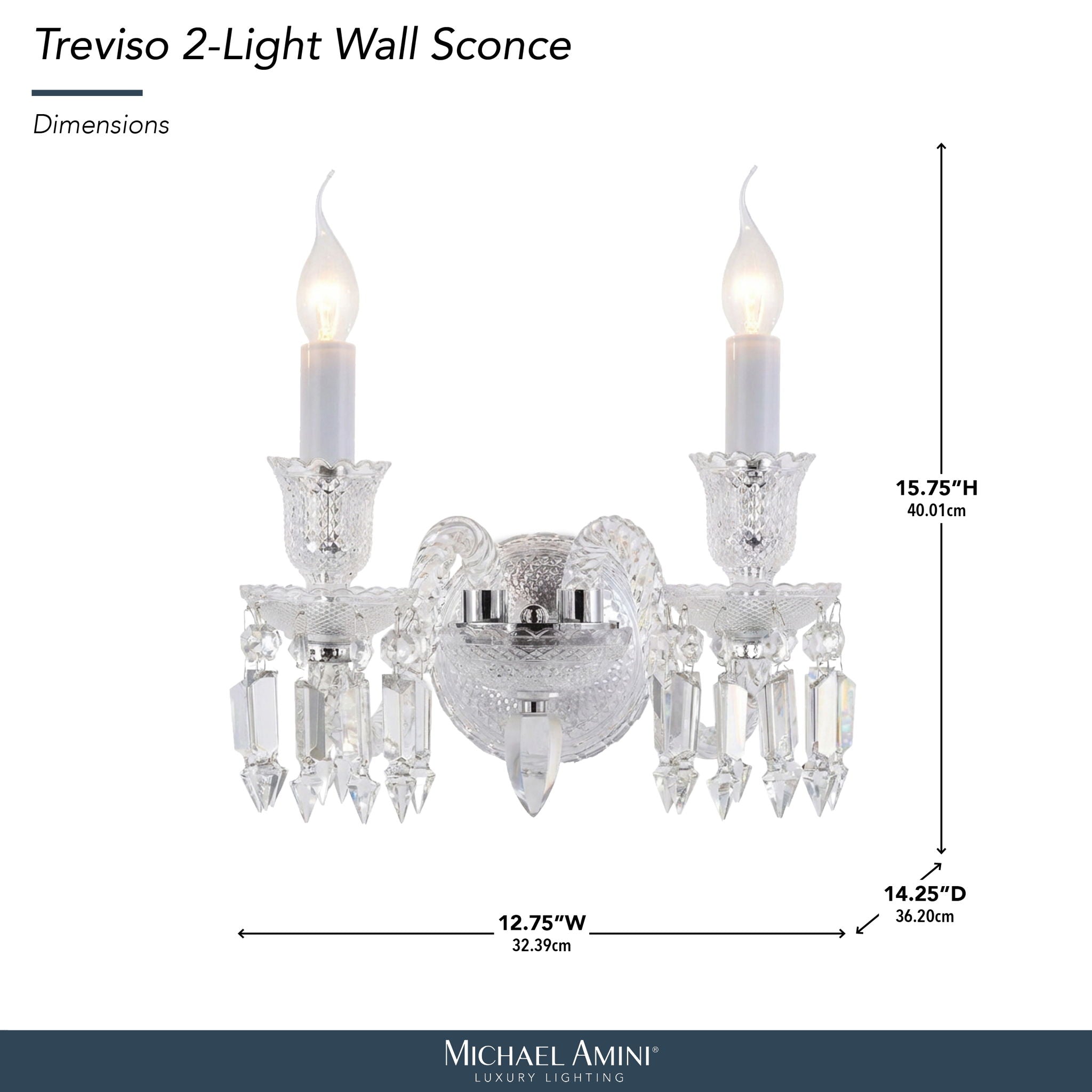 Michael Amini Lighting - Treviso 2-Light Traditional Crystal Wall Sconce - Clear