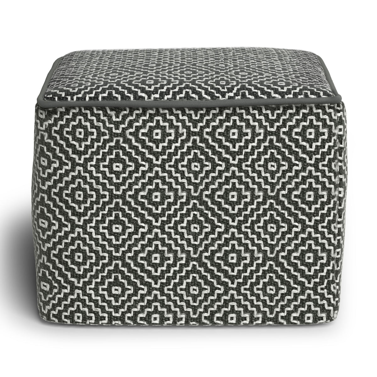 Briella - Square Woven Outdoor / Indoor Pouf - Gray / White