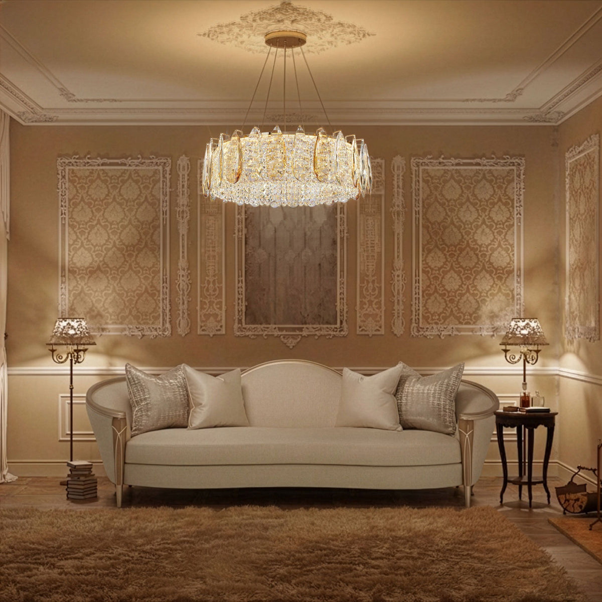 Michael Amini Lighting - Imperia 24" Wide Round Crystal LED Chandelier - Champagne Gold