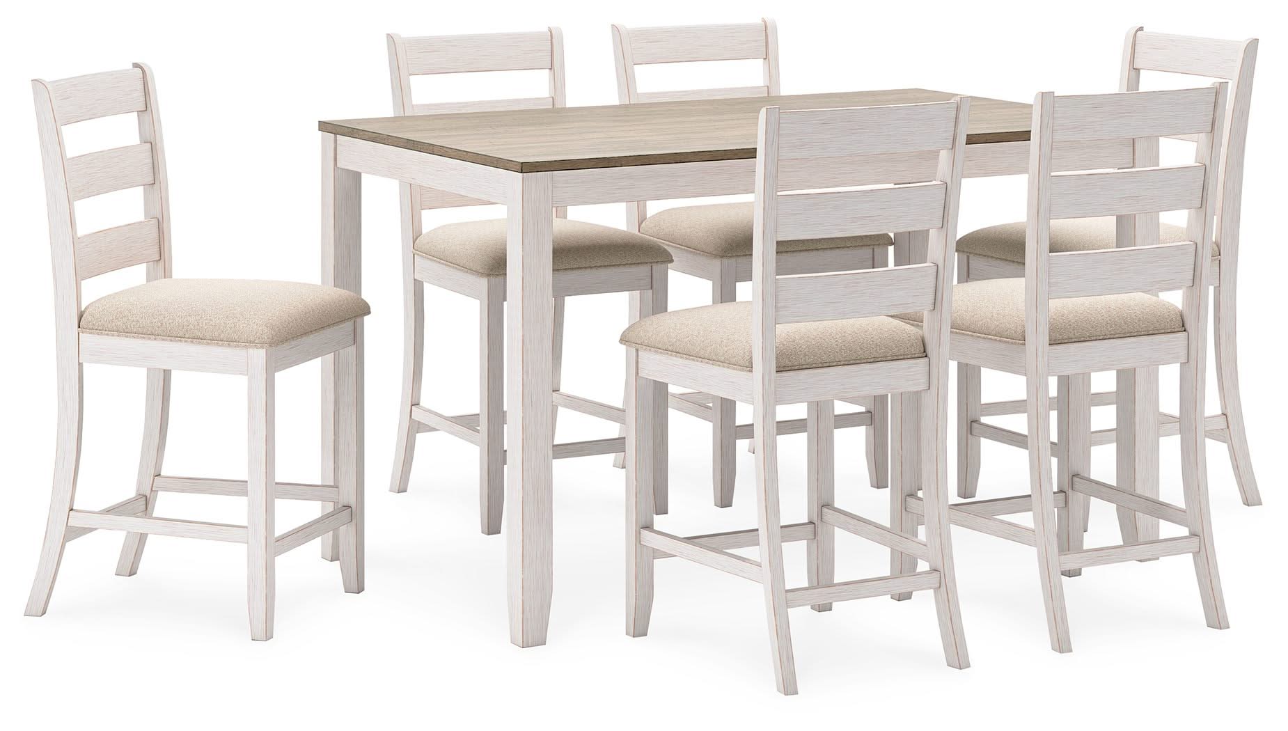 Skempton - Counter Height Dining Table and Bar Stools (Set of 7) - White / Light Brown