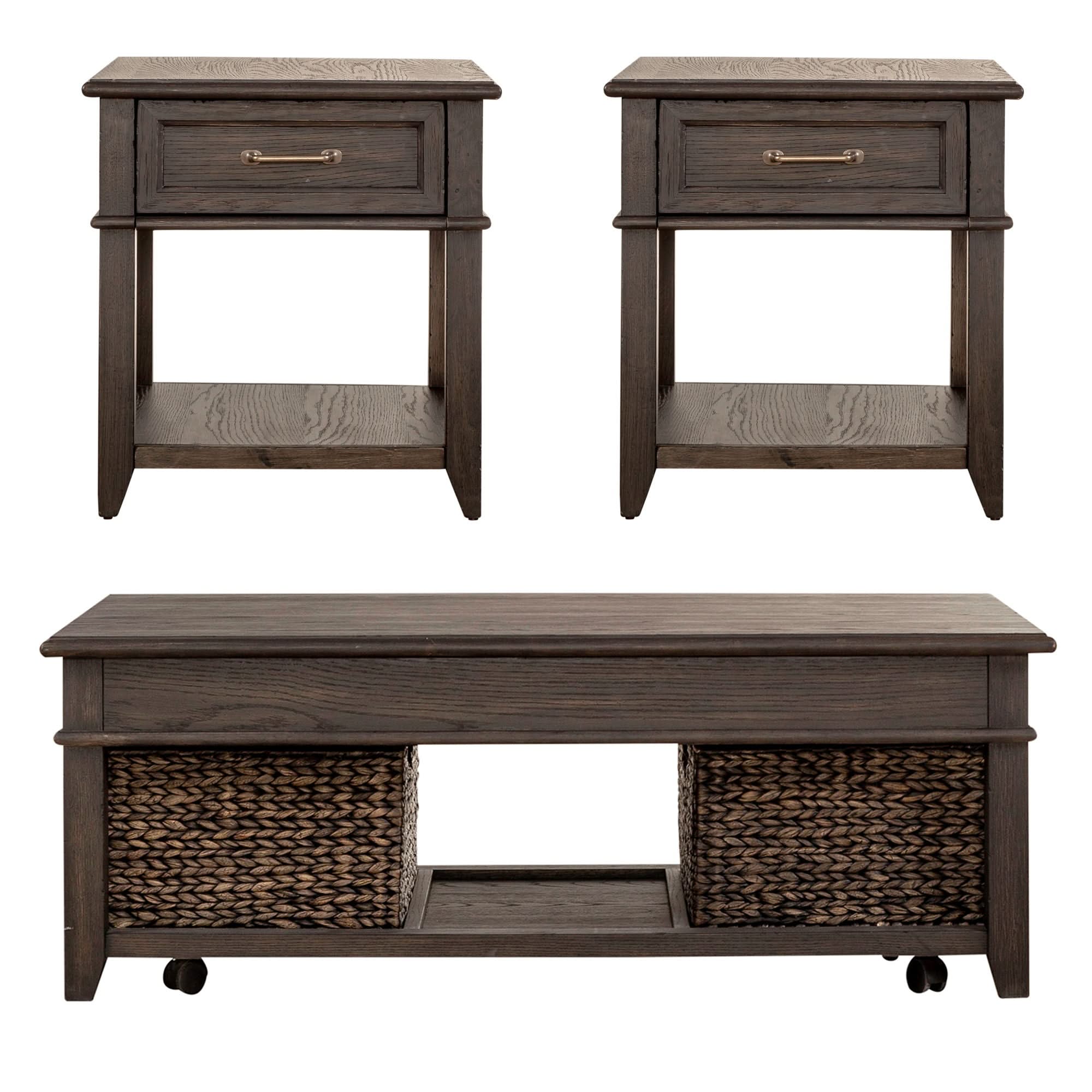 Mill Creek - 3 Piece Living Room Set (Lift Top Cocktail & 2 Drawer End Tables) - Peppercorn