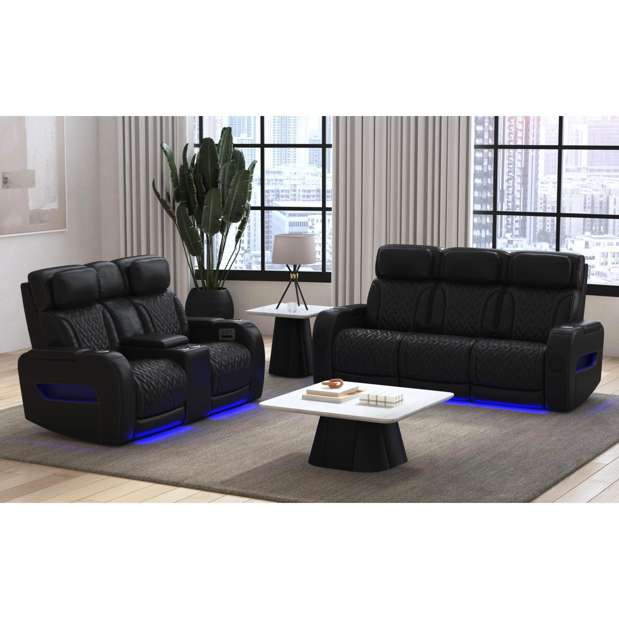 Prime Time - P3 Loveseat With LED, Wireless Charger Pocket, And Console