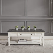 Allyson Park - Rectangular Cocktail Table - Wirebrushed White / Charcoal