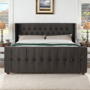 David - King Tufted Wingback Bed - Dark Charcoal Gray