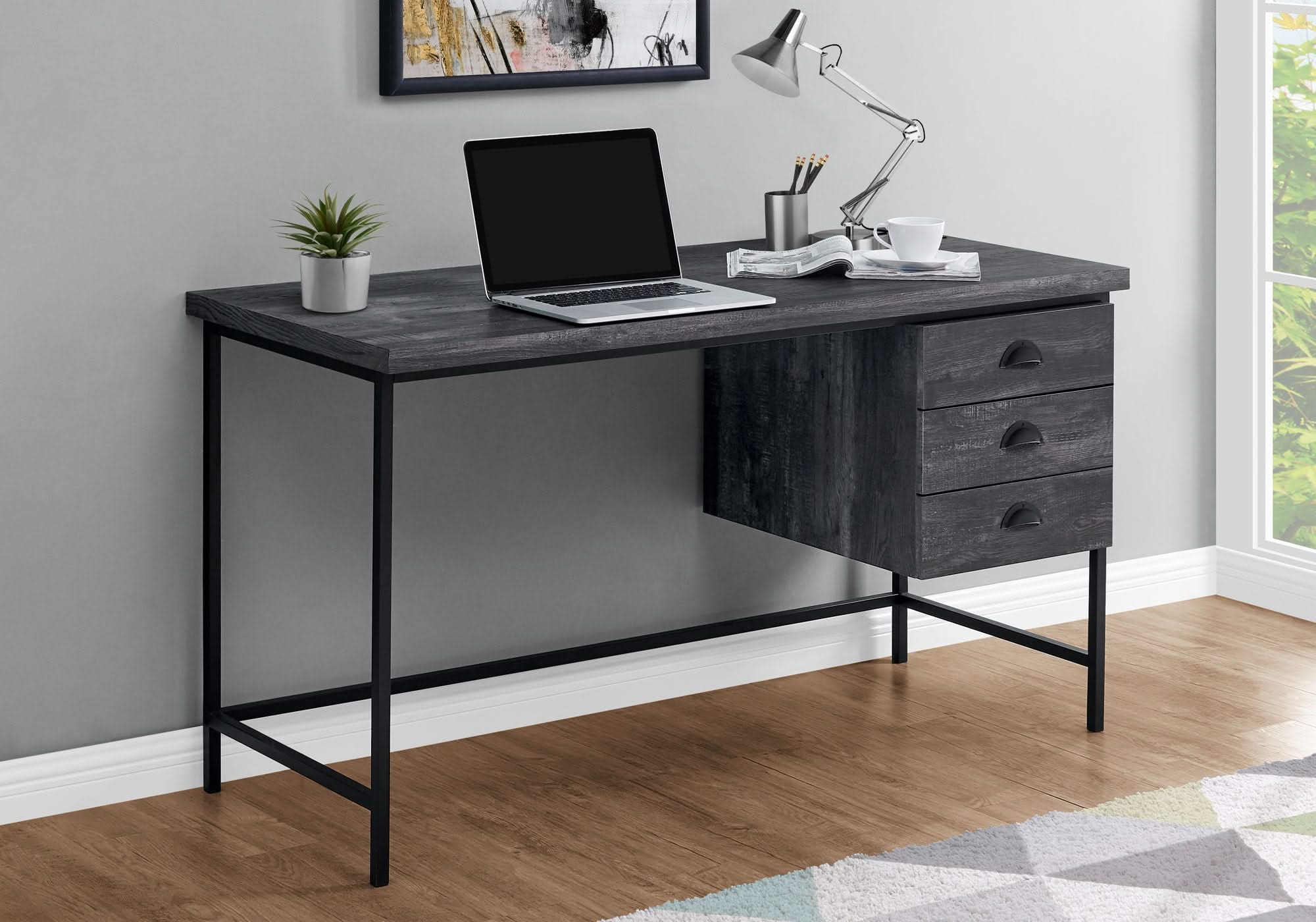 Computer Desk For Home Office, Laptop, 3 Storage Drawers, Contemporary & Moder
