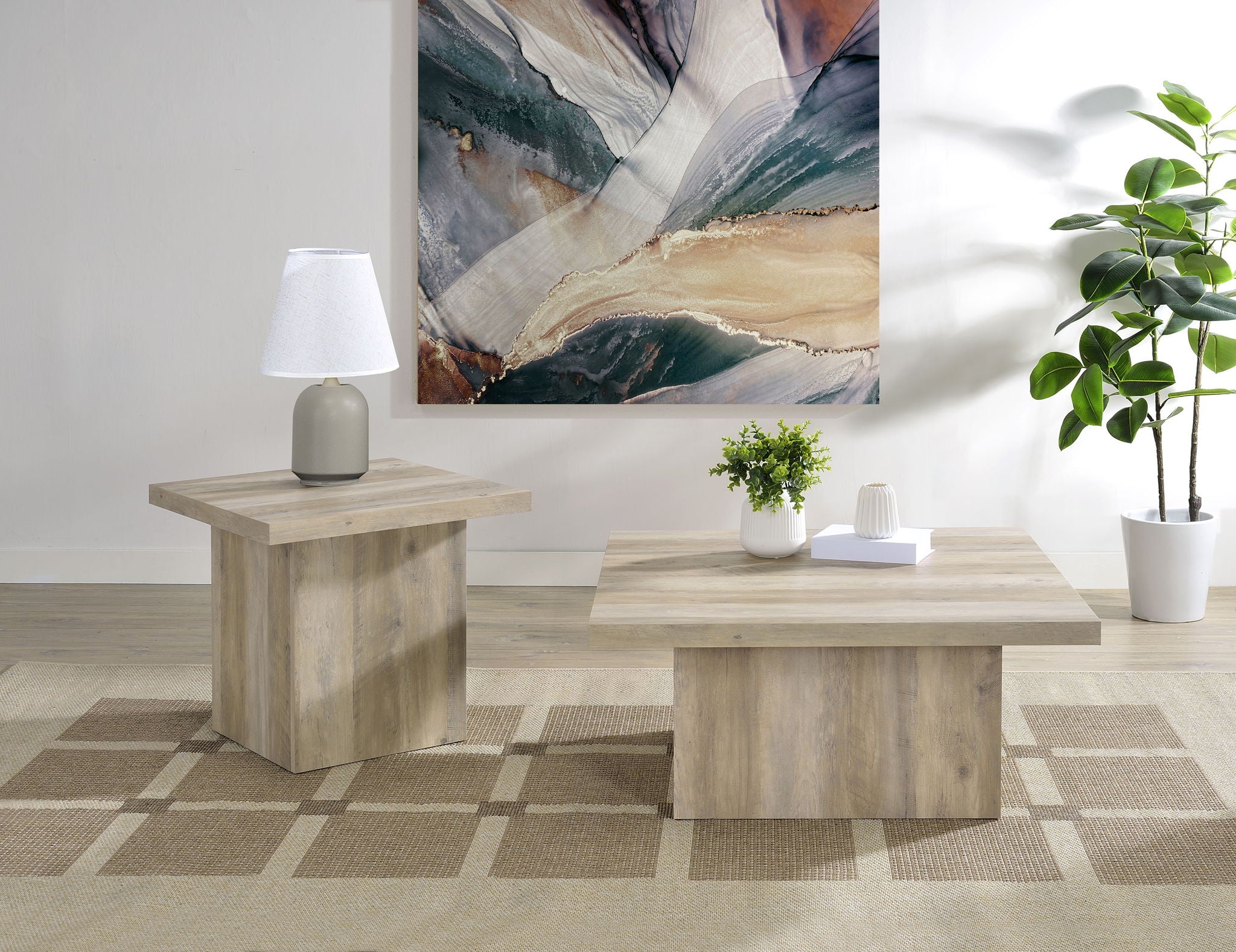 Devar 2-piece Square Coffee End Table Set Distressed Pine
