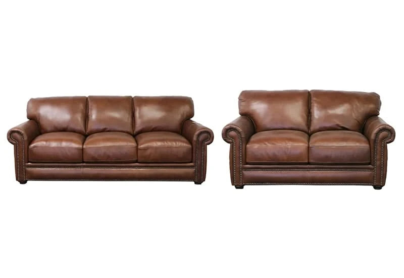 Chadwick Chestnut Top Grain Leather Loveseat with Rolled Arms