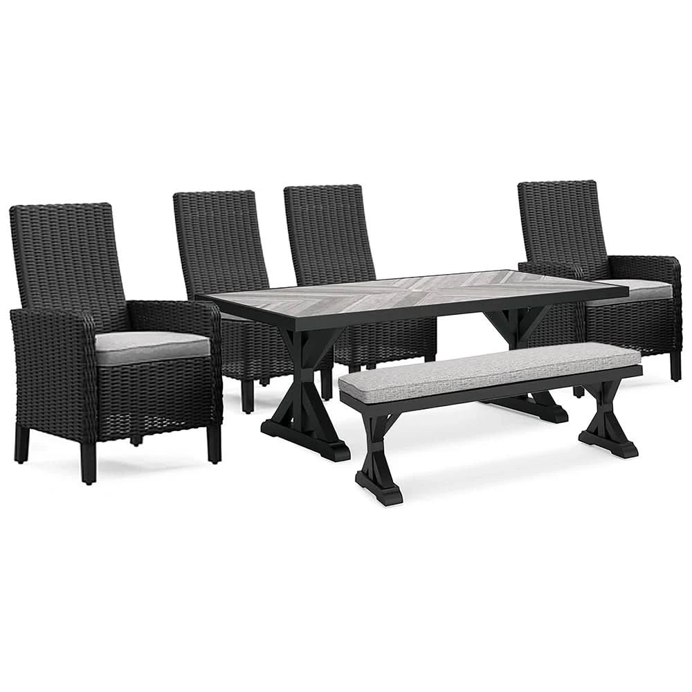 Eastchester 6PC Outdoor Dining Set with Porcelain Top Table, Chairs & Bench
