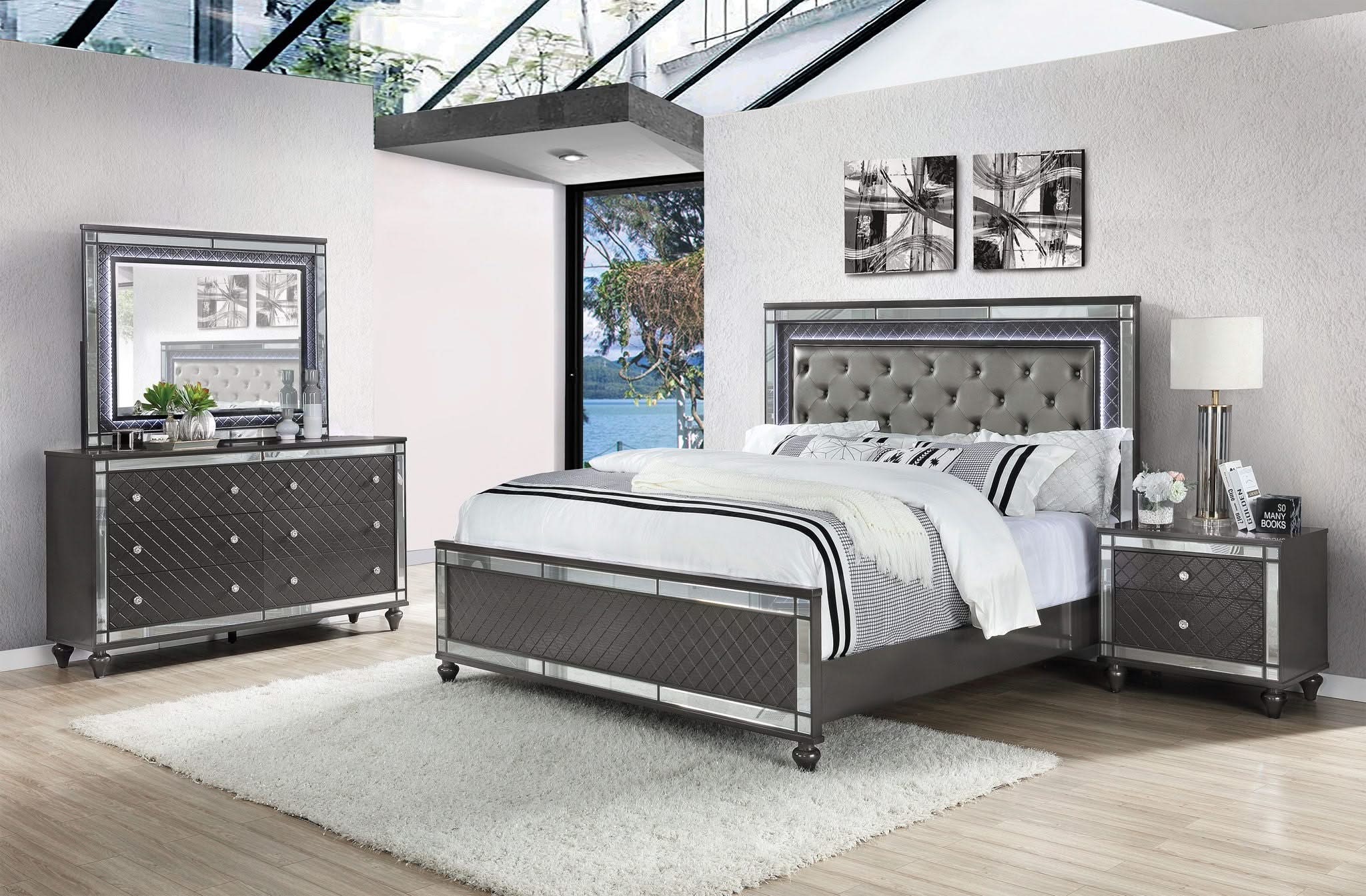 Refino - King 4 Piece Bedroom Set - Gunmetal