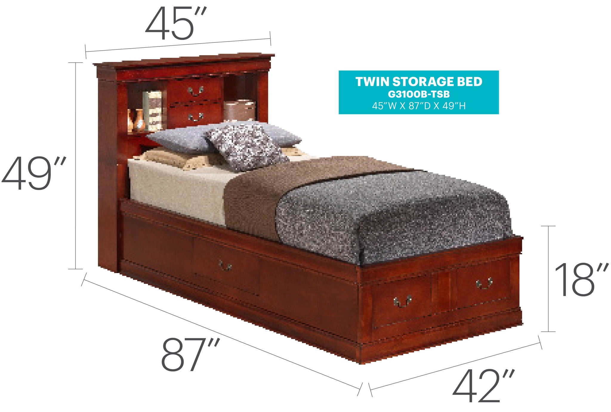Traditional Style Bookcase Storage Bed