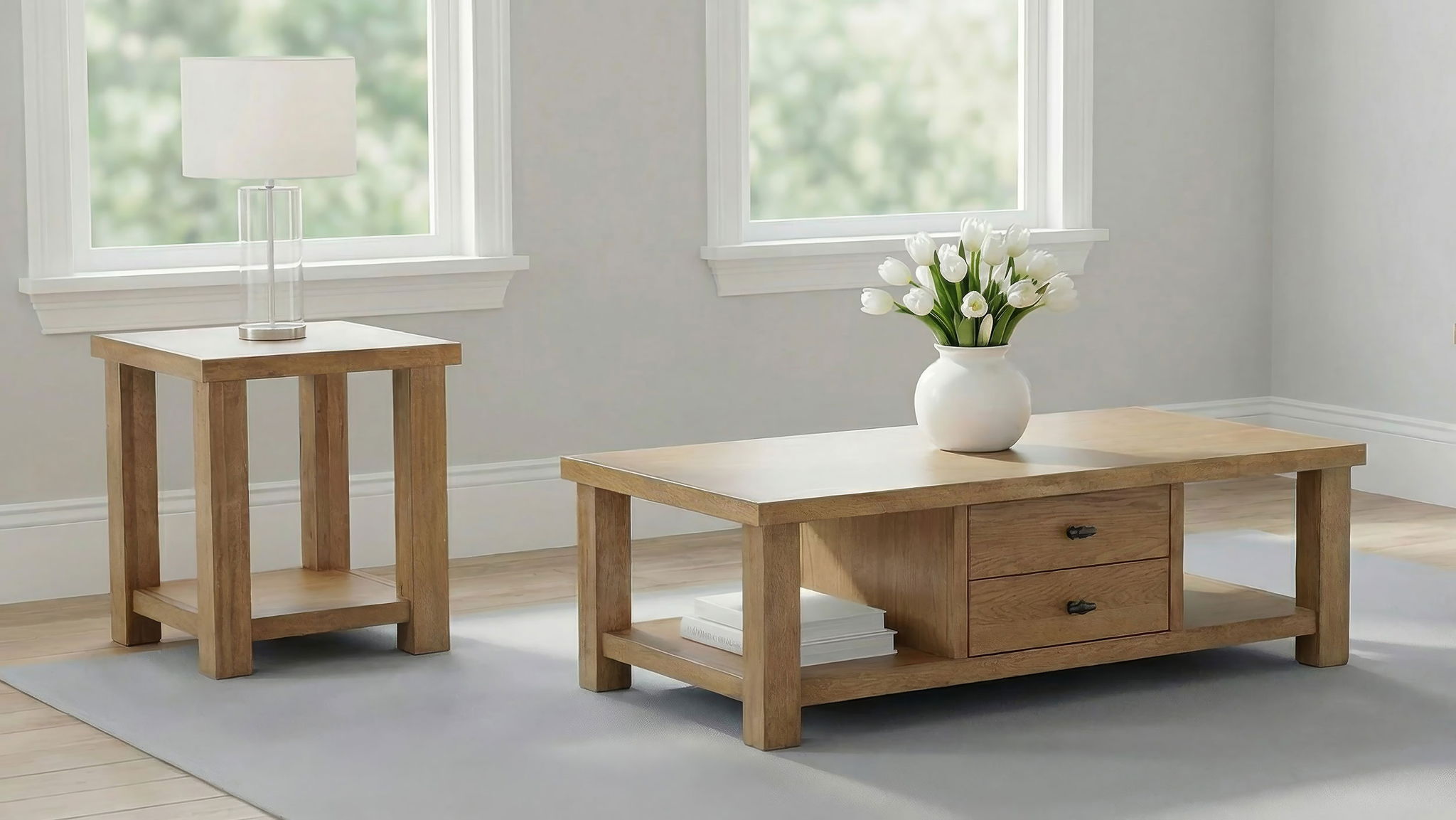 Beasley Square Wood End Side Table With Shelf Golden Oak
