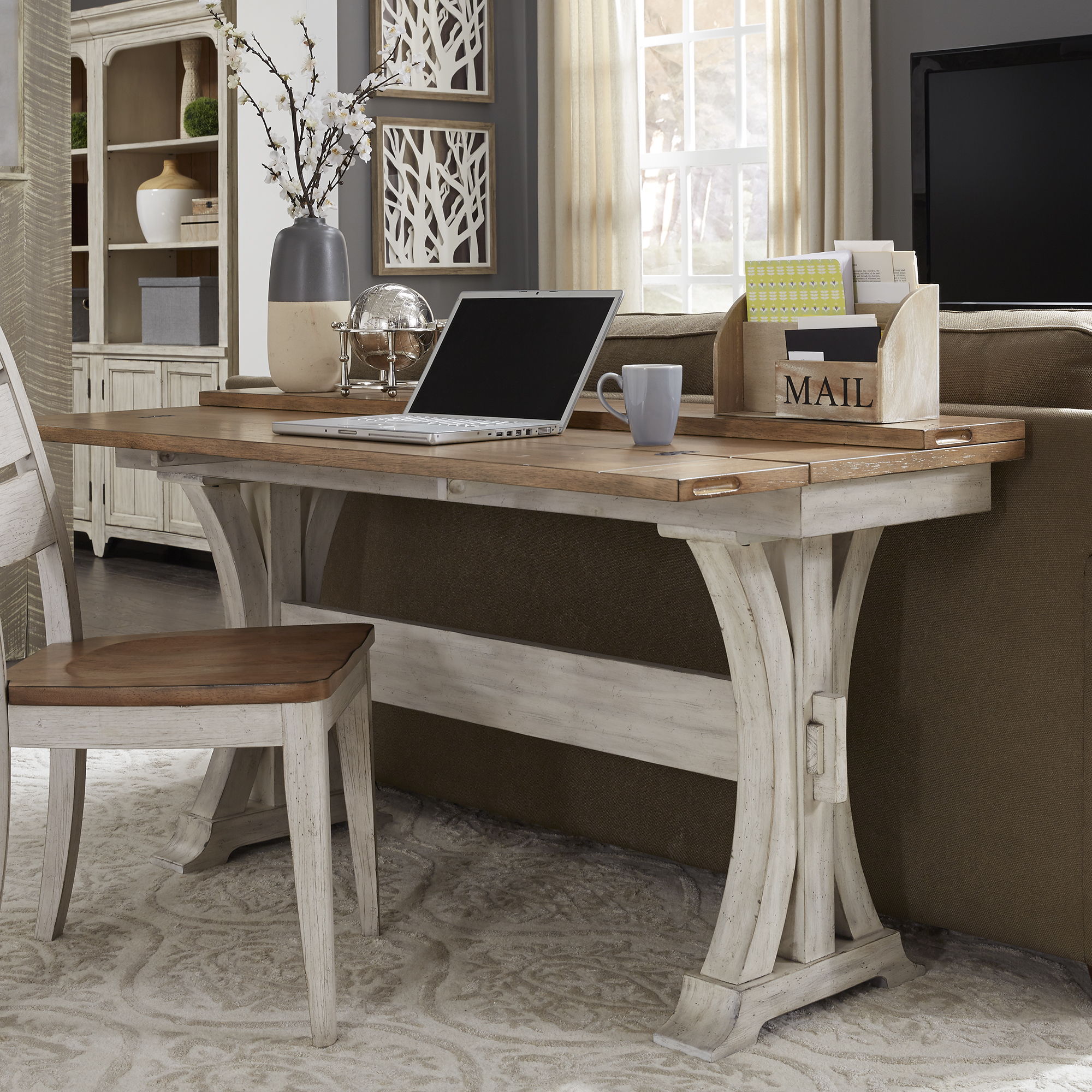 Farmhouse Reimagined - Flip Lid Sofa Table - Antique White / Chestnut Tops