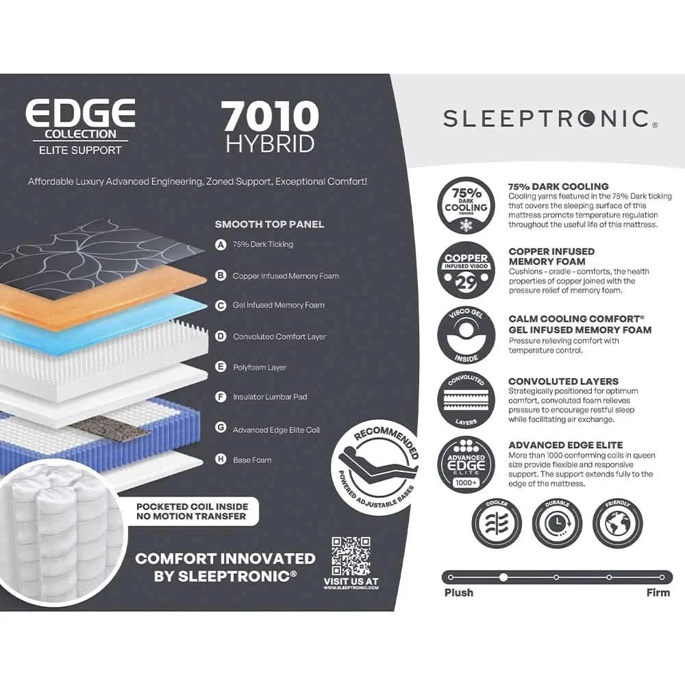 Edge 7010 Hybrid Mattress and Adjustable Base Sleep Package with Sheets, Protector & Pillow