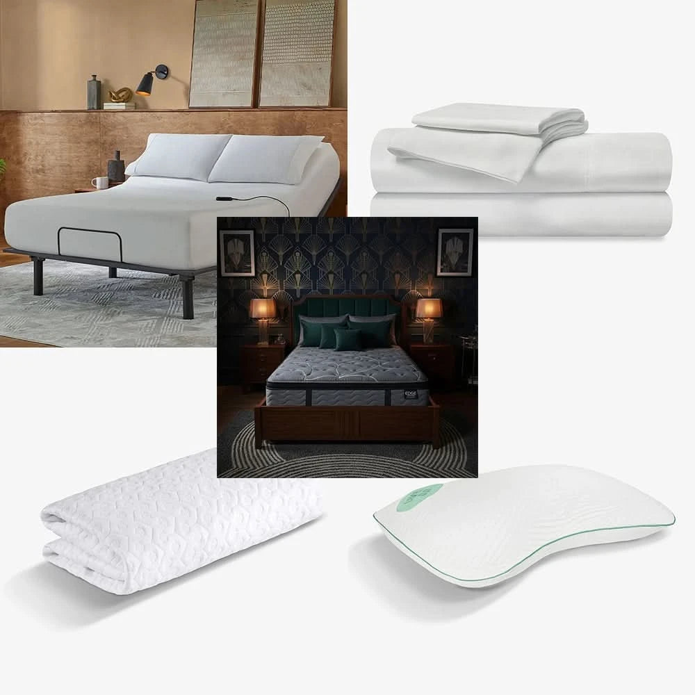 Edge 7010 Pillow Top Mattress and Adjustable Base Sleep Package with Sheets, Protector & Pillow