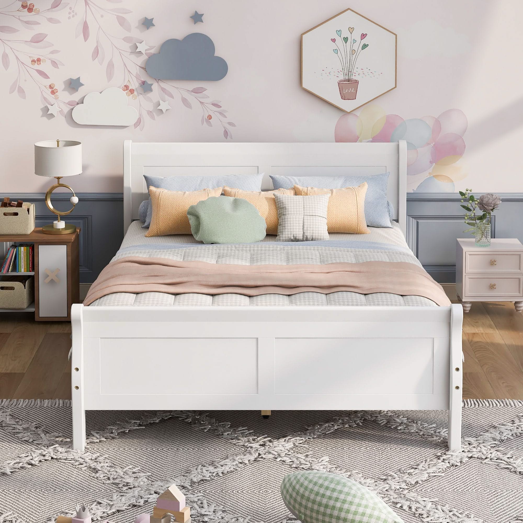 Platform Bed Frame Mattress Foundation Sleigh Bed With Headboard / Footboard / Wood Slat Suppor