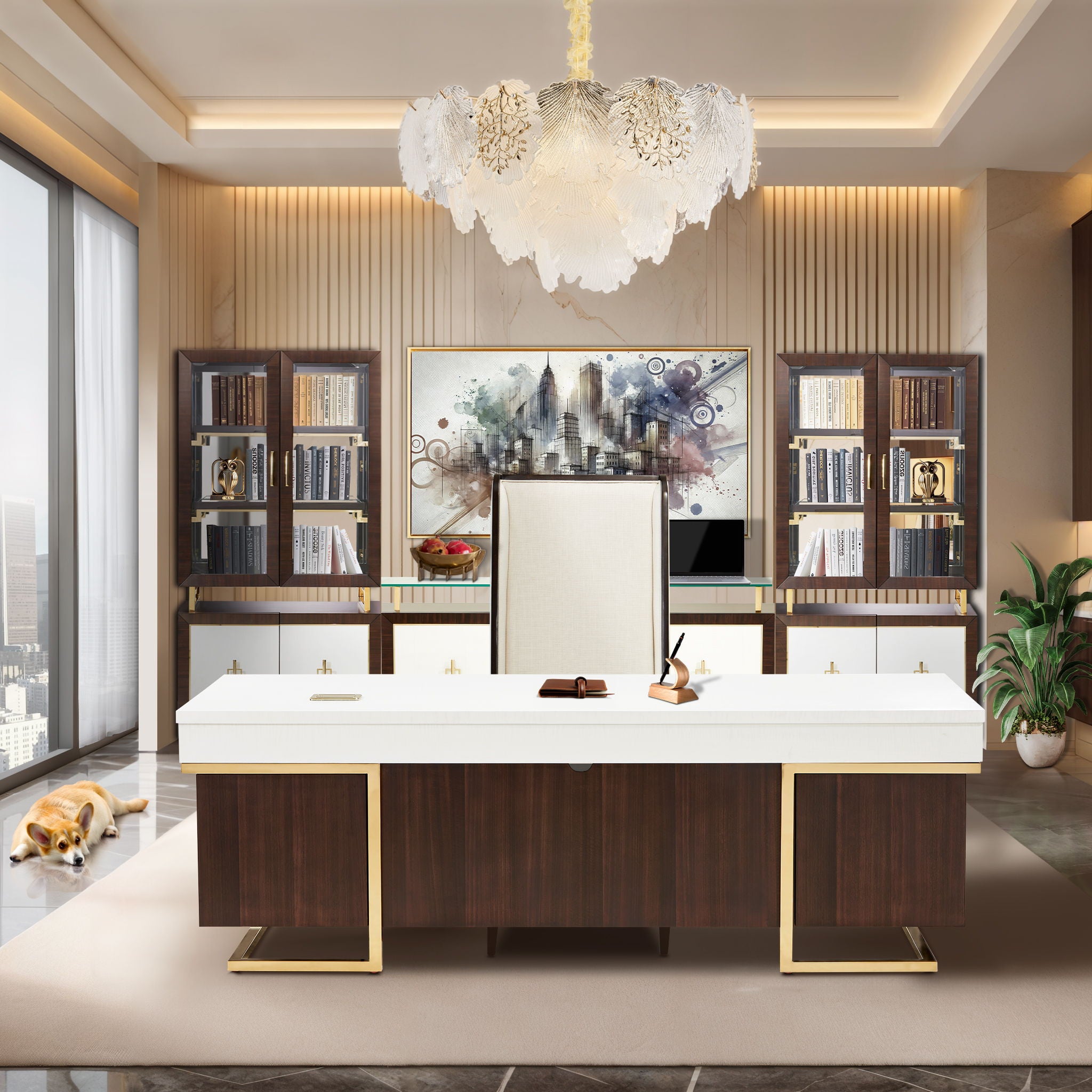 Michael Amini Lighting - Almara 9-Light Frosted Glass Chandelier - Frost / Gold