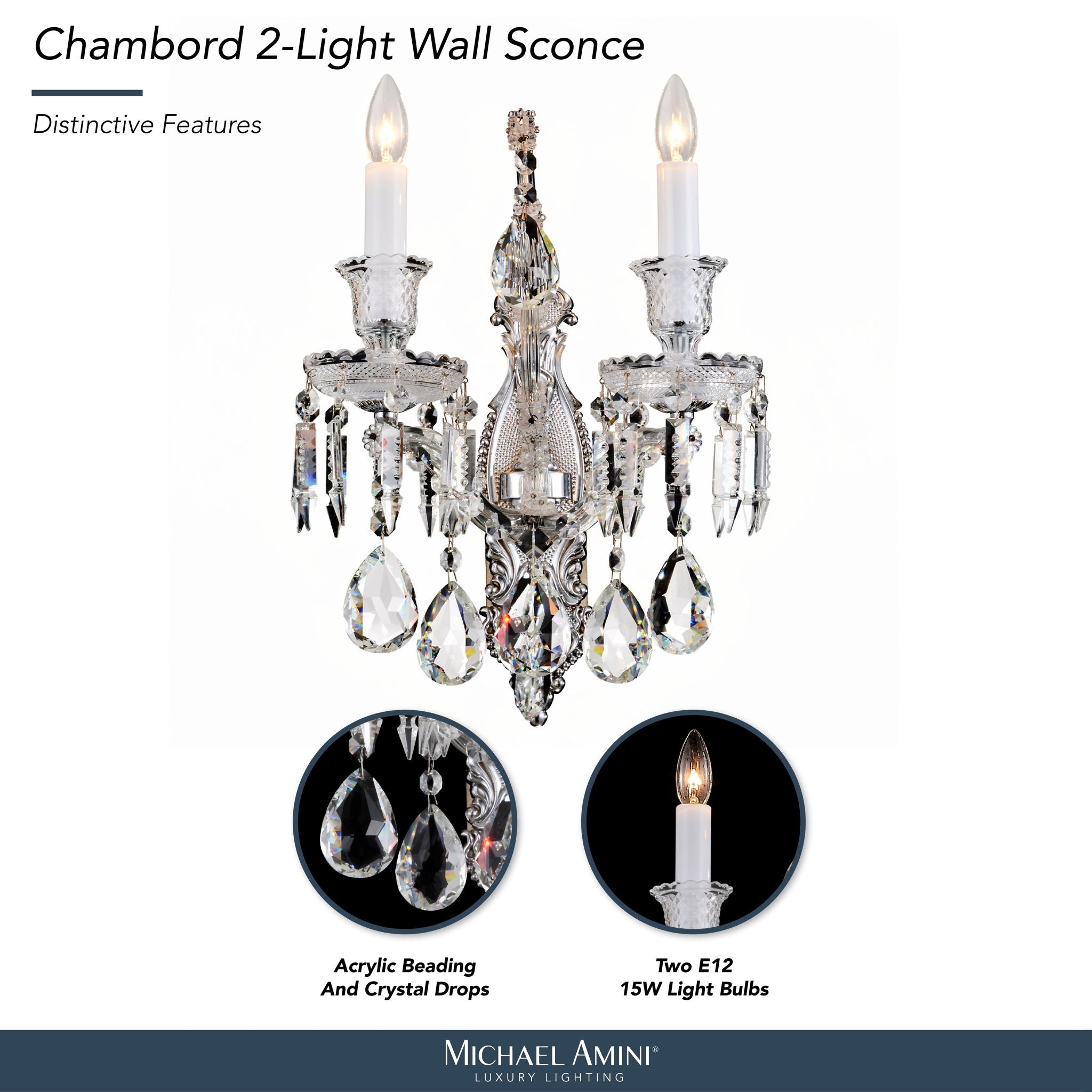 Michael Amini Lighting - Chambord Crystal Wall Sconce - Clear