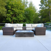 Patio Seating Set With Cushions And Fire Pit - Brown
