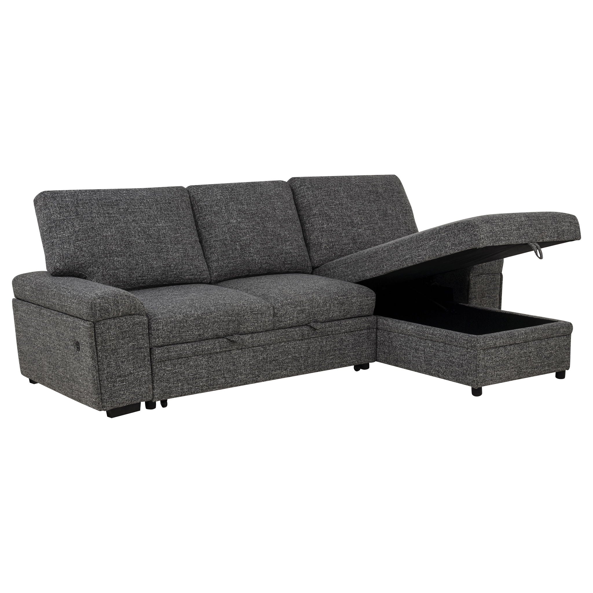 Demko Sleeper Sectional Sofa with Speaker and Storage Chaise Granite