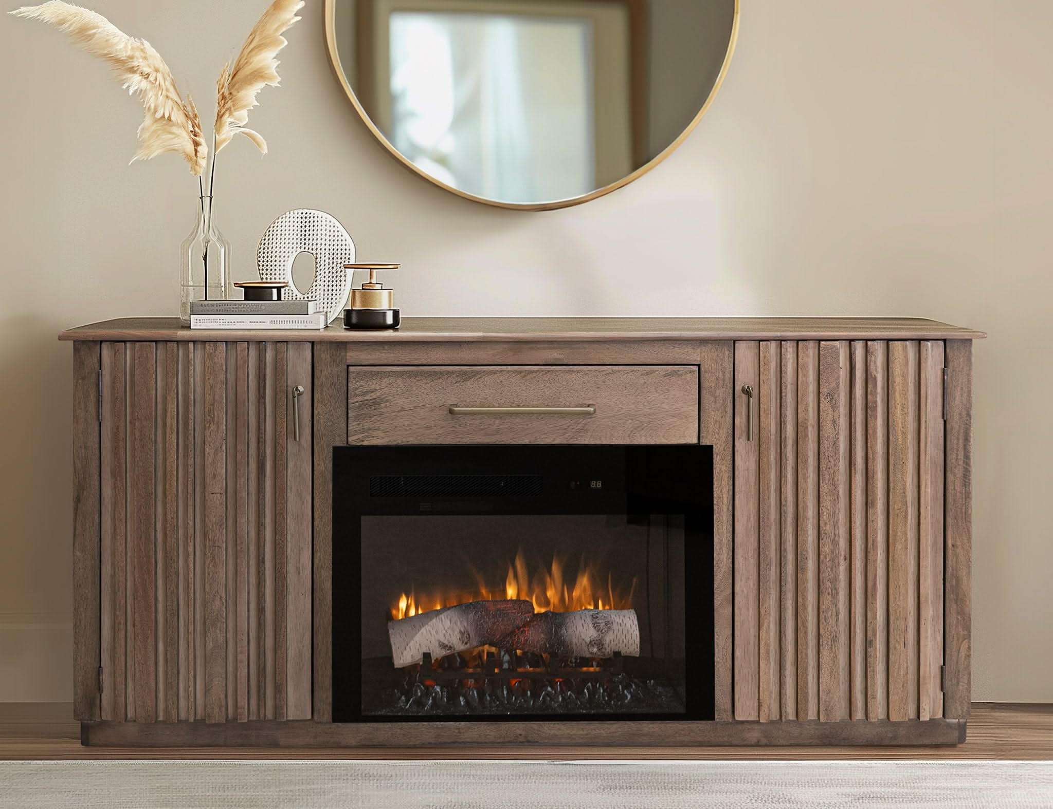 Mezquite - 1 Drawer 2 Doors Fireplace TV Stand - Mezquite Brown
