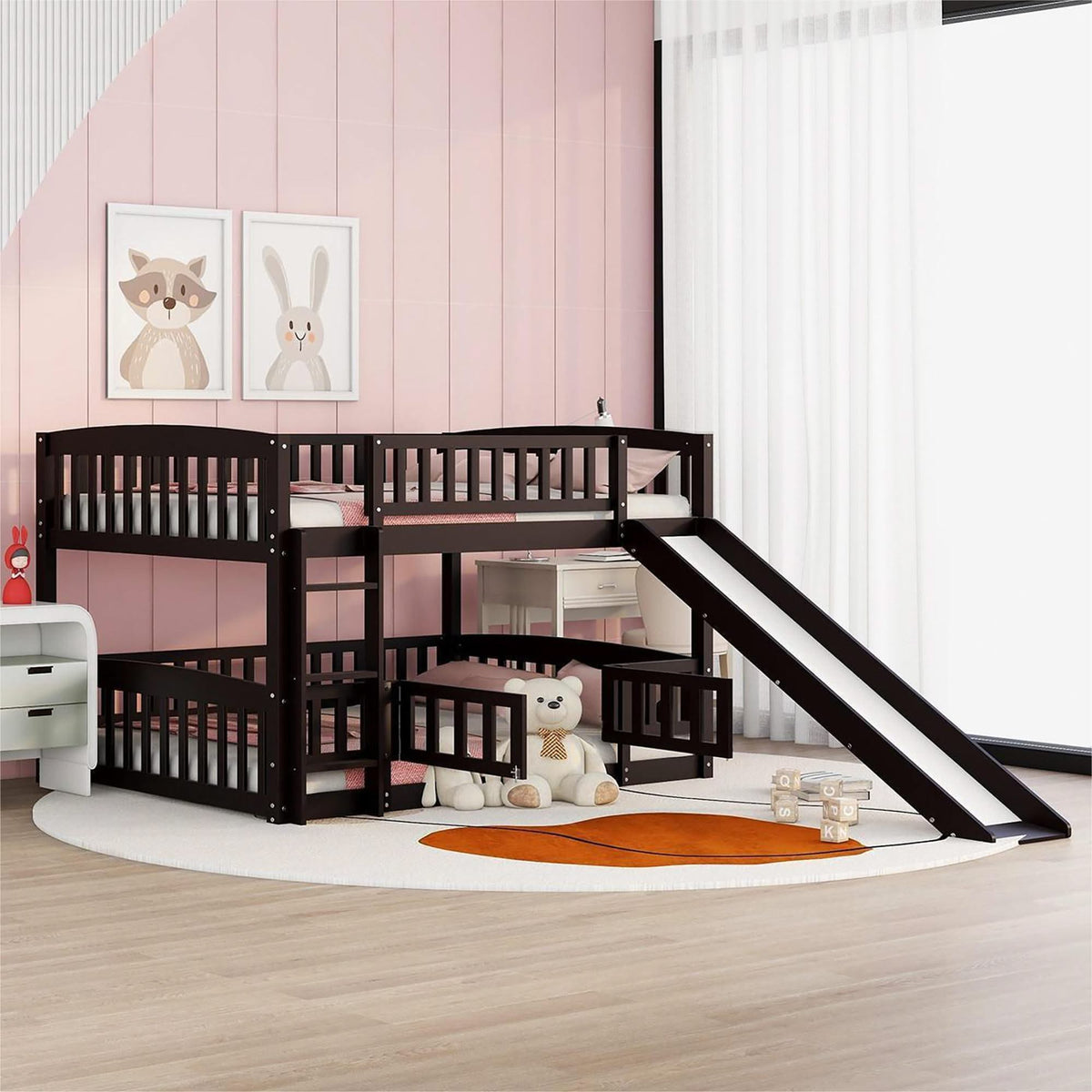 Ladderless Bunk Low Bunk Bed With Slide, Fence And Ladder - | Free Shipping | Exclusive ...