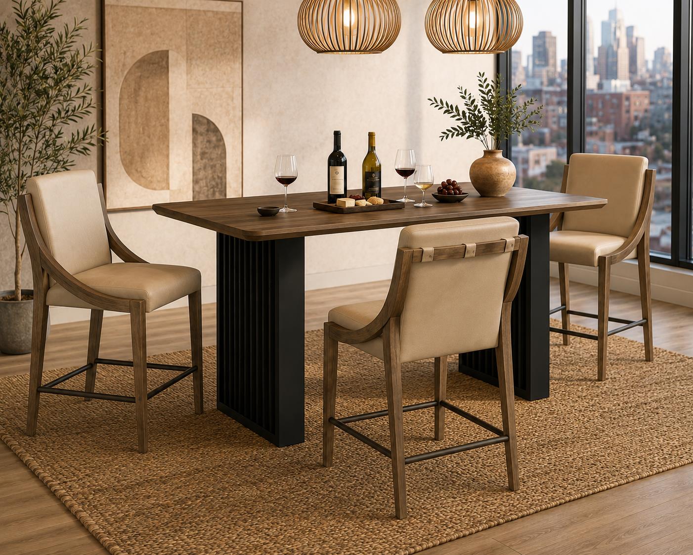 Elure Latte & Leather Sling Counter Stool