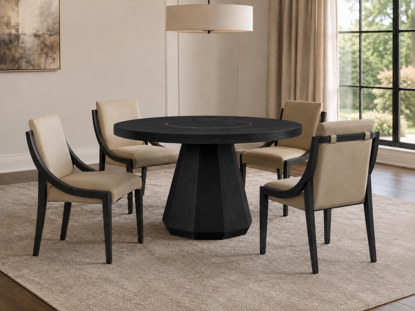 Elure Complete Round Dining Table (with Lazy Susan) - Peppercorn