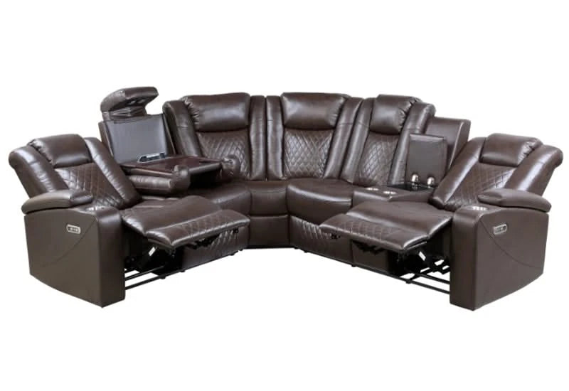 Encore Black 3-Piece Power Reclining Sectional with Power Headrests & Storage Console